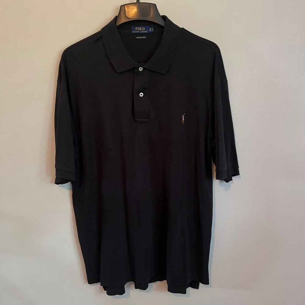 Polo Ralph Lauren Men XLT Tall Black Pima Soft Short Sleeve Polo Flesh Pony